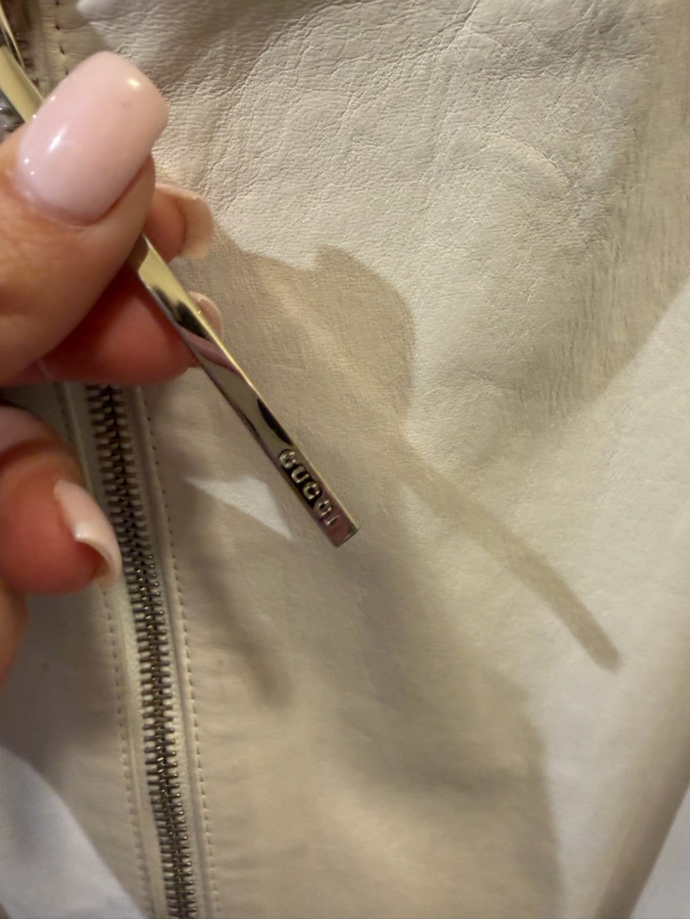 Vintage Gucci White Leather Bomber Jacket with Silver Hardware